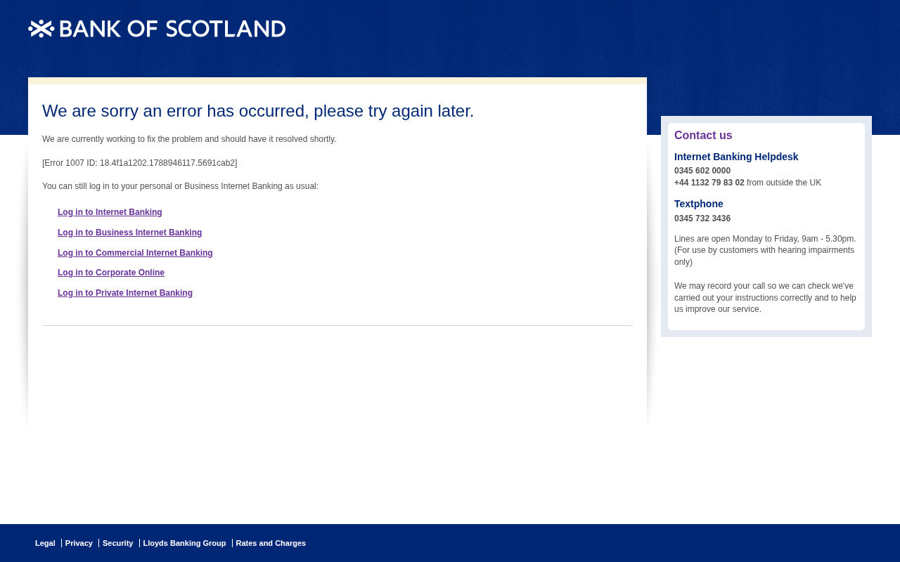 We are sorry an error has occurred, please try again later. screenshot