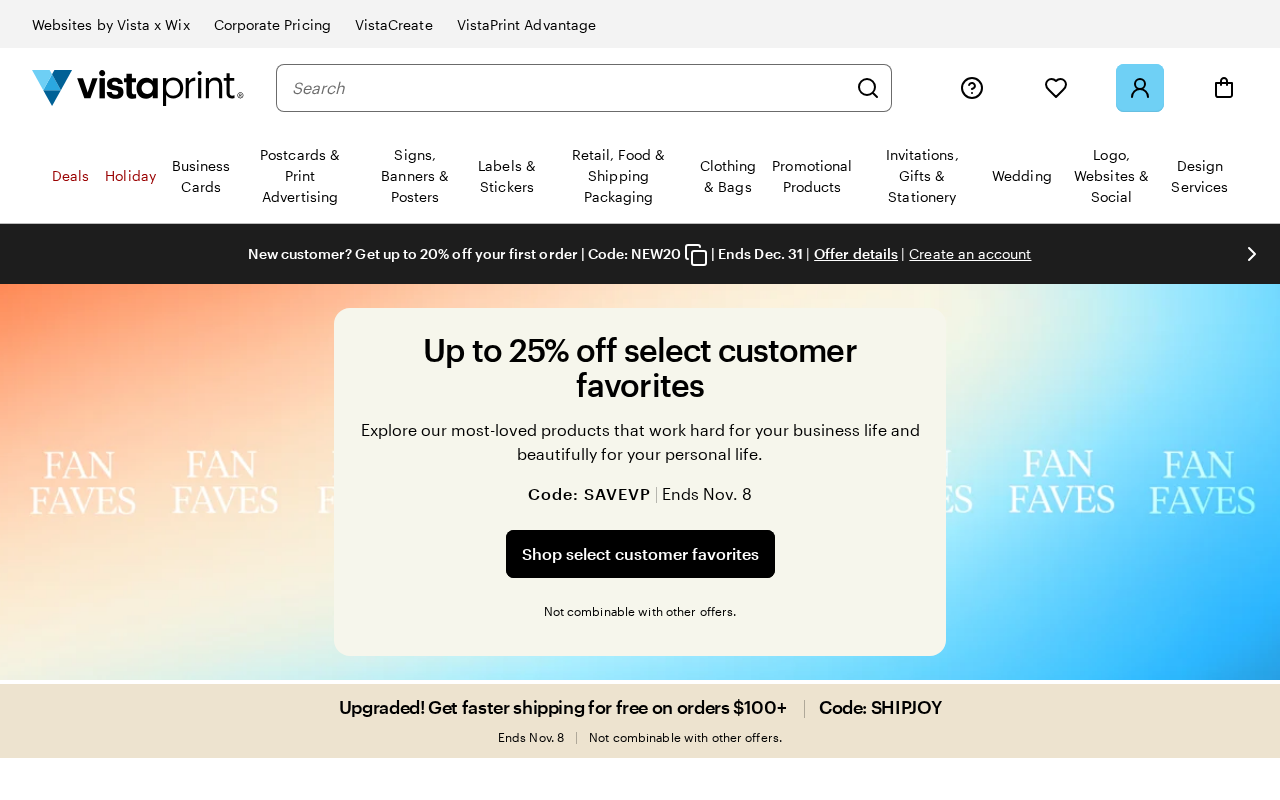 Vistaprint Home Page screenshot