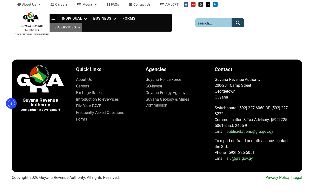 GUYANA REVENUE AUTHORITY YOUR PARTNER IN DEVELOPMENT screenshot